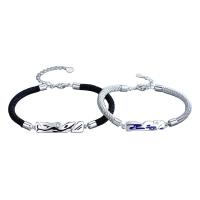 Par Armband och Armring, 925 Sterling Silver, med Terylene Cord, platina pläterad, olika stilar för val & micro bana cubic zirconia, Säljs av PC