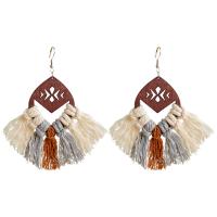 Fashion Fringe Boucles d'oreilles, bois, avec Fil de coton & laiton, bijoux de mode & pour femme, plus de couleurs à choisir, 110mm, Vendu par paire