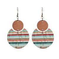 Wood Earring with Iron Round fashion jewelry & for woman 60mm Sold By Pair