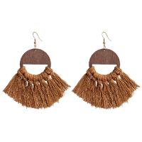 Fashion Fringe Earrings Wood with Cotton Thread & Iron fashion jewelry & for woman 100mm Sold By Pair