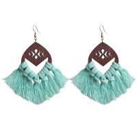 Fringe pendientes de la manera, madera, con Hilo de algodón & fundición, Joyería & para mujer, más colores para la opción, 100mm, Vendido por Par