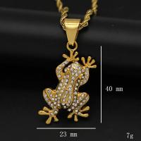 Rustfrit stål Animal Pendler, 316 Stainless Steel, Frog, Unisex & med rhinestone, gylden, 23x40mm, Solgt af PC