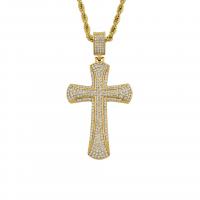 Nerezová ocel Cross Přívěsky, Nerezová ocel 316, Kříž, unisex & s drahokamu, zlatý, 37x73mm, Prodáno By PC