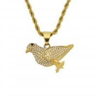 Stainless Steel Animal Pendants 316 Stainless Steel Pigeon Vacuum Ion Plating Unisex & with rhinestone golden Sold By PC