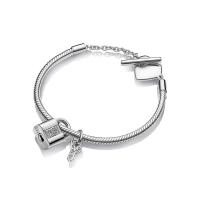 Europa Armband Kette, 925er Sterling Silber, mit kubischer Zirkonia, Lock and Key, Rósegold-Farbe plattiert, unterschiedliche Länge der Wahl & für Frau, keine, verkauft von PC