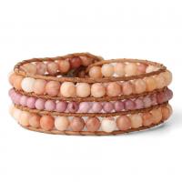 Bracelets de pierres précieuses, rhodonite, avec cuir PU & aventurine rose & laiton, trois couches & bijoux de mode & unisexe, 4mm,6mm, Longueur Environ 7.87 pouce, Vendu par PC