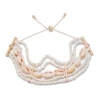 Shell Jewelry Bracelet Seedbead with Shell & Zinc Alloy gold color plated fashion jewelry & multilayer & adjustable & for woman white nickel lead & cadmium free 28mm Length 14-28 cm Sold By PC