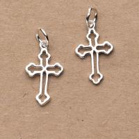 925 Sterling Silver siogairlín, Cross, dath airgid plated, log, airgid, 19x11mm, Díolta De réir PC