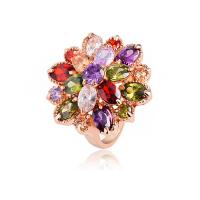 Bague Zircon cubique en laiton, alliage de zinc, Plaqué de couleur d'or rose, normes différentes pour le choix & pavé de micro zircon & pour femme, protéger l'environnement, sans nickel, plomb et cadmium, Taille:6-9, Vendu par PC