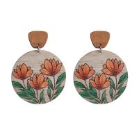 Wood Earring with Iron Round fashion jewelry & for woman 60mm Sold By Pair