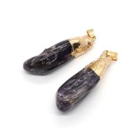 Natürlicher Quarz Anhänger, Amethyst, mit Messing, Unregelmäßige, goldfarben plattiert, unisex, violett, 15x35-25x55mm, verkauft von PC