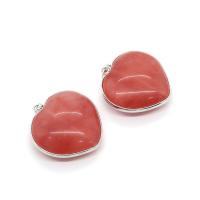 Natuurlijke Quartz Hangers, Cherry Quartz, met Messing, Hart, silver plated, uniseks, cherry kwarts, 36mm, Verkocht door PC