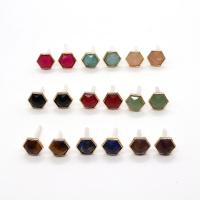 Gemstone Oorbellen, Natuursteen, met Messing, Zeshoek, gold plated, verschillende materialen voor de keuze & voor vrouw, meer kleuren voor de keuze, 12mm, Verkocht door pair