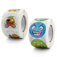 Kleber +Aufkleber Aufkleber Papier, rund, Design für Halloween, keine, 38mm, ca. 500PCs/Spule, verkauft von Spule