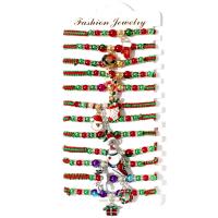 Pulseiras do  Natal, Corda de poliéster, with liga de zinco, with 2.76 extender chain, banhado, 12 peças & Jóias de Natal & ajustável & esmalte & com strass, cores misturadas, comprimento 6.3 inchaltura, 12PCs/Defina, vendido por Defina