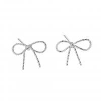 925 Sterling Silver Stud Earring Bowknot plated for woman & hollow Sold By Pair