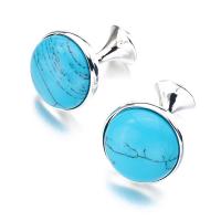 Boutons de manchette, laiton, avec turquoise, Rond, Placage, bijoux de mode & pour homme, plus de couleurs à choisir, 14-20mm, Vendu par paire