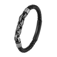 Pulseras de Cordón de PU, acero inoxidable 316L, con Cuero de PU, diferentes estilos para la opción & para hombre, Negro, Vendido por UD