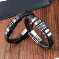 Pulseras de Cordón de PU, acero inoxidable 316L, con Cuero de PU, para hombre, más colores para la opción, longitud aproximado 8.26 Inch, Vendido por UD