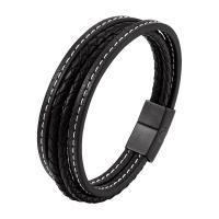 Pulseras de Cordón de PU, acero inoxidable 316L, con Cuero de PU, multicapa & para hombre, Negro, longitud aproximado 8.26 Inch, Vendido por UD