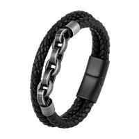 PU cavo bracciali, 316L acciaio inox, with PU, lucido, stili diversi per la scelta & per l'uomo, nero, Lunghezza Appross. 8.26 pollice, Venduto da PC