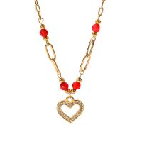 Collana in acciaio inossidabile, 304 acciaio inox, with 5.5cm extender chain, Cuore, per la donna & con strass, dorato, 15mm, Lunghezza Appross. 40 cm, Venduto da PC