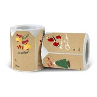 Kraft Papel Etiqueta, with Adesivo+Adesivo, Design de Natal, cores misturadas, 50x75mm, Aprox 250PCs/Spool, vendido por Spool