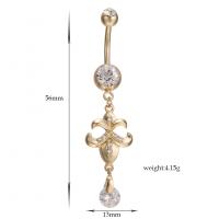 Belly Ring Ottone, with cubico zircone & 304 acciaio inox, Placcatura galvanica, per la donna, nessuno, assenza di nichel,piombo&cadmio, 13x56mm, Venduto da PC