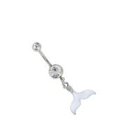 Belly Ring Ottone, with cubico zircone & 304 acciaio inox, Coda di sirena, Placcatura galvanica, unisex & smalto, bianco, assenza di nichel,piombo&cadmio, 16x43mm, Venduto da PC