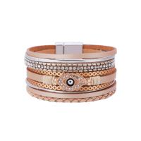 PU leder koord armbanden, met Zinc Alloy, Boze oog, multilayer & voor vrouw & met strass, meer kleuren voor de keuze, 25mm,37mm, Lengte Ca 7.71 inch, Verkocht door PC