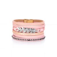 PU Leather Cord Bracelets with Zinc Alloy multilayer & for woman & with rhinestone 48mm 32mm Length Approx 7.67 Inch Sold By PC