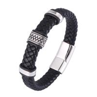 PU cavo bracciali, PU microfibra, with 316 acciaio inox, lucido, gioielli di moda & stile punk & lunghezza differente per scelta & per l'uomo & Annerire, nessuno, 12mm, Venduto da PC