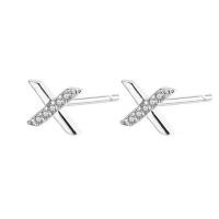 Cubic Zirconia micro pavimenta Sterling Silver Earring, 925 sterline d'argento, Lettera X, placcato, Micro spianare cubic zirconia & per la donna, nessuno, 5x6mm, Venduto da lotto