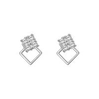 Cubic Zirconia micro pavimenta Sterling Silver Earring, 925 sterline d'argento, placcato platino, Micro spianare cubic zirconia & per la donna, colore originale, 9x6mm, Venduto da lotto