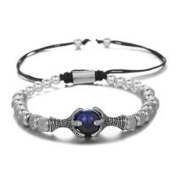 Titanium Steel Bracelet & Bangle with Tiger Eye Vacuum Ion Plating Adjustable & Unisex Sold By Lot