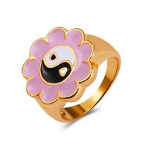 Zinc Alloy fingerring, Flower, KC guldfarve belagt, for kvinde & emalje, flere farver til valg, 18mm, 10pc'er/Lot, Solgt af Lot