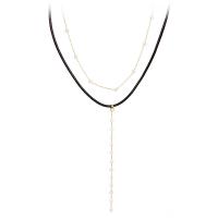 Collier de mode Multi couche, laiton, avec cuir PU & perle d'eau douce cultivée, Placage, pour femme & à fils multiples, plus de couleurs à choisir, 38cm,41.5cm, Vendu par PC