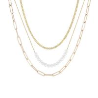 Mode Multi Layer halsband, Mässing, med Plast Pearl, med 3.14 inch extender kedja, guldfärg pläterade, olika stilar för val & för kvinna & multi-strand, 36-50cm, Säljs av PC