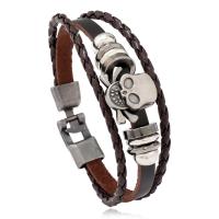 Rindsleder Armband, Kuhhaut, mit PU Leder & Verkupferter Kunststoff & Zinklegierung, Modeschmuck & mehrschichtig & Punk-Stil & unisex, dunkelbraun, 10mm, Länge ca. 8.07 ZollInch, verkauft von PC