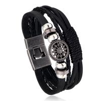 Rundsleder armbanden, Koeienhuid, met PU & Wax & Copper Coated Plastic & Zinc Alloy, mode sieraden & multilayer & uniseks, zwart, 20mm, Lengte Ca 8.46 inch, Verkocht door PC