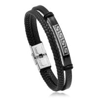 Kožený náramek Cord, 304 Stainless Steel, s kožená šňůra, módní šperky & unisex, černý, 10mm, Délka Cca 8.27 inch, Prodáno By PC