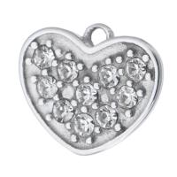 Rustfrit stål Heart Vedhæng, 316 Stainless Steel, du kan DIY & med rhinestone, oprindelige farve, 17x14.50x5mm, Hole:Ca. 2mm, Solgt af PC