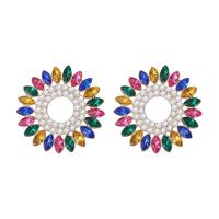 Boucle d'oreille strass, alliage de zinc, Rond, Placage de couleur d'or, bijoux de mode & pour femme & avec strass, plus de couleurs à choisir, 40x40mm, Vendu par paire