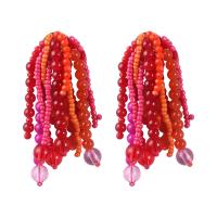 Fashion Fringe Oorbellen, Seedbead, met Rode Agaat & Zinc Alloy, gold plated, mode sieraden & voor vrouw, rood, 85x33mm, Verkocht door pair