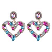 Rhinestone Ørering, Zinc Alloy, Heart, forgyldt, mode smykker & for kvinde & med rhinestone, flere farver til valg, 85x68mm, Solgt af par