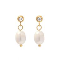 Boucles d'oreilles en perles d'eau douce, Acier inoxydable 304, avec perle d'eau douce cultivée, bijoux de mode & pour femme & avec strass, doré, 8x21mm, Vendu par paire