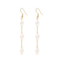 Boucles d'oreilles en perles d'eau douce, Acier inoxydable 304, avec perle d'eau douce cultivée, bijoux de mode & pour femme, doré, 83x6mm, Vendu par paire