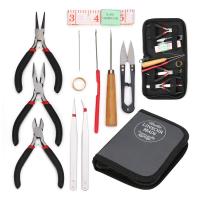 Cink Alloy Nakit Tool Set, Mjerač prstena & Krojački sntimetar & Šilo & klijentima & prijenosni torba & škare & pinceta, s Plastika, različitih stilova za izbor, miješana boja, 170x115x30mm, Prodano By Set