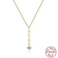 Kubieke Zircon Micro effenen Sterling zilveren ketting, 925 sterling zilver, gold plated, micro pave zirconia & voor vrouw, goud, 450mm, Verkocht door PC