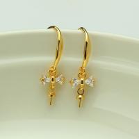 Boucles d'oreilles en laiton zircon cubique pavent, Placage, DIY & pavé de micro zircon, plus de couleurs à choisir, 8x15.50mm, 3pairescouple/lot, Vendu par lot